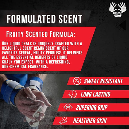 Liquid Chalk 50ML with Fruity Cereal Scent, Mess-Free Gym Chalk for Weightlifting, Rock Climbing, Gymnastics, Crossfit & More - Fast-Drying, Superior Grip for Reduced Slippage