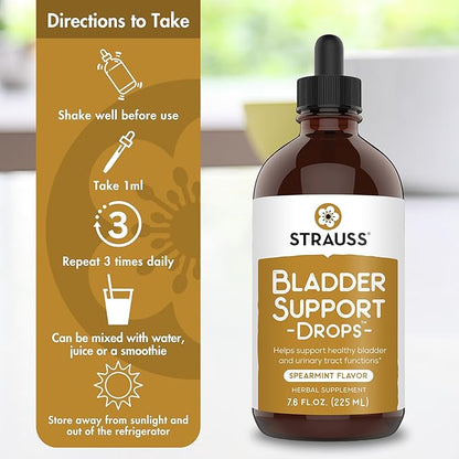 Strauss Naturals Bladder Support Drops Natural Supplements for Urinary System Support, Gluten-Free, Soy-Free, and Non-GMO, 7.6 fl oz.