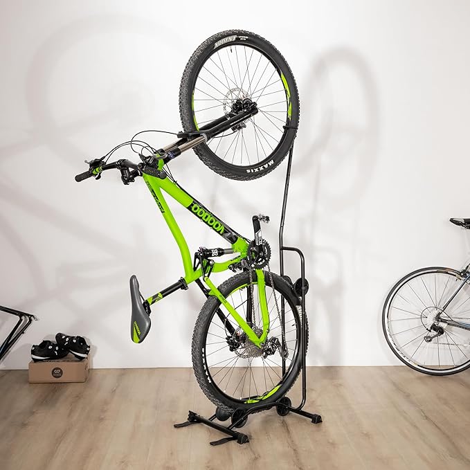 CyclingDeal Upright Bike Stand - Premium Quality Vertical & Horizontal Adjustable Bicycle Floor Parking Rack - for Storing MTB Road Bikes - up to 29” Wheel Size - for Fat Bike - 1 Bike