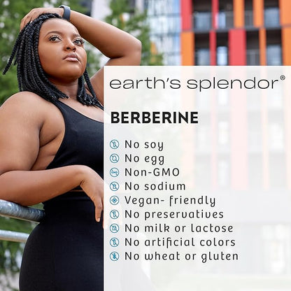Earth's Splendor Berberine 500mg Capsules, Dietary Supplement, Supports Sugar Metabolism (120ct Bottle, 2 Month Supply) Non-GMO, Vegan-Friendly