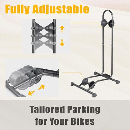 BikeHand Bike Floor Stand Parking Rack Stand - for 24"-29" Mountain MTB & Road Bikes Bicycles Indoor Outdoor Garage Storage - Fat Bike New Version for 1 Bike