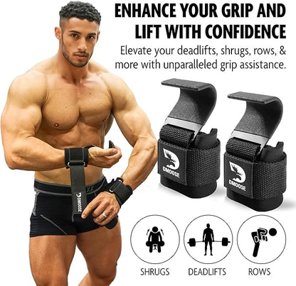 DMoose Fitness Weight Lifting Hooks (Pair) for Deadlifts, Pull Ups & Shrugs - 500 Lbs Capacity, Thick Wrist Padding - Heavy Duty Gym Workout Grips Straps for Men and Women