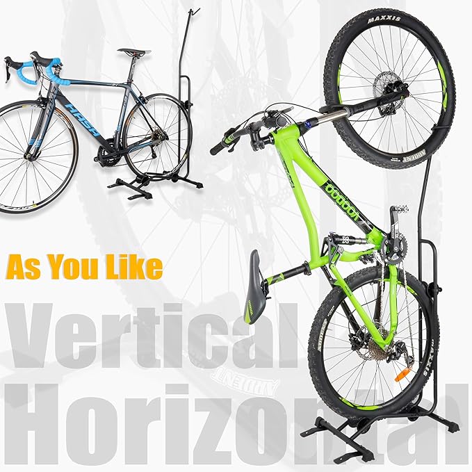 CyclingDeal Upright Bike Stand Floor - Vertical & Horizontal Bicycle Stand Bicycle Storage - Safe & Secure Bike Storage Rack - for Wheels Sizes up to 29" - Bike Rack Garage Bicycle Rack - Classic