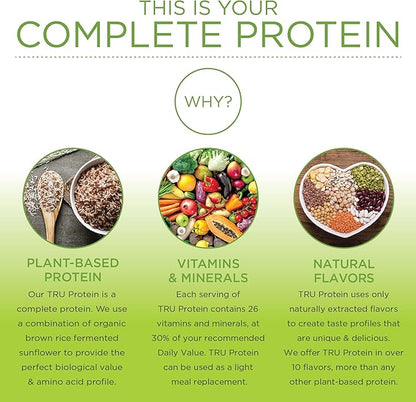 TRU Plant Based Protein Powder, BCAA, EAA, 20g Vegan Protein, 100 Calories, 27 Vitamins, No Artificial Flavors 25 Servings (Peanut Butter Banana Cupcake)