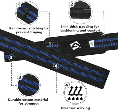 Lifting Wrist Straps for Weightlifting, Powerlifting & Deadlifts – 23” Neoprene Padded Cotton Straps for Strength Training & Gym Workouts - Maximum Grip Support for Men & Women