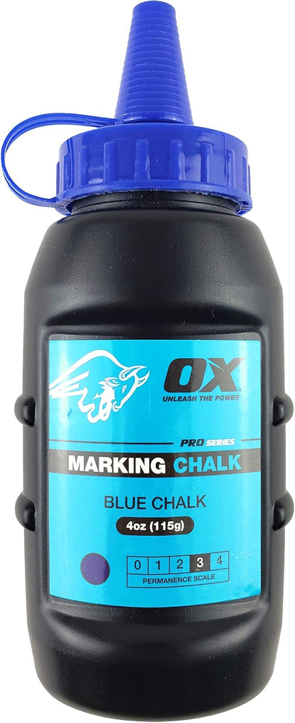 OX Tools Professional Chalk Line Reel & Chalk Powder Combo Pack, 6-to-1 gear ratio, 100' 8 Strand Strong compact chalk line and Blue Chalk Powder | P503502