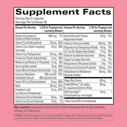 Hyland's Easy Morning Prenatal Multivitamin + Digestive Health & Morning Sickness Relief - 60 Vegan Capsules - with Folate, Choline, Zinc, Ginger Root, Prebiotics and Algae DHA (Pack of 2)