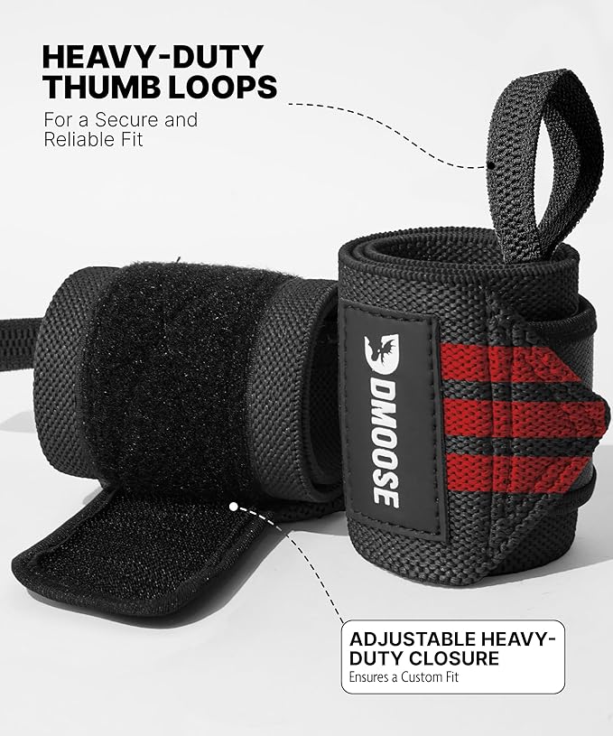 DMoose Fitness Wrist Wraps for Weightlifting - IPL Approved Premium Lifting Straps with Thumb Loops for Powerlifting, Bodybuilding & Weight Lifting, Compression Gym Wrist Support for Working Out