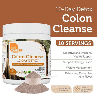 Zahler Colon Cleanse 10-Day Detox Cleanse - Cucumber Mint Flavor - Herbal Digestive Wellness - Colon Cleanser & Detox for Bowel Movement, Body Detox, Digestion Aid for Women and Men - 3.5 oz Jar