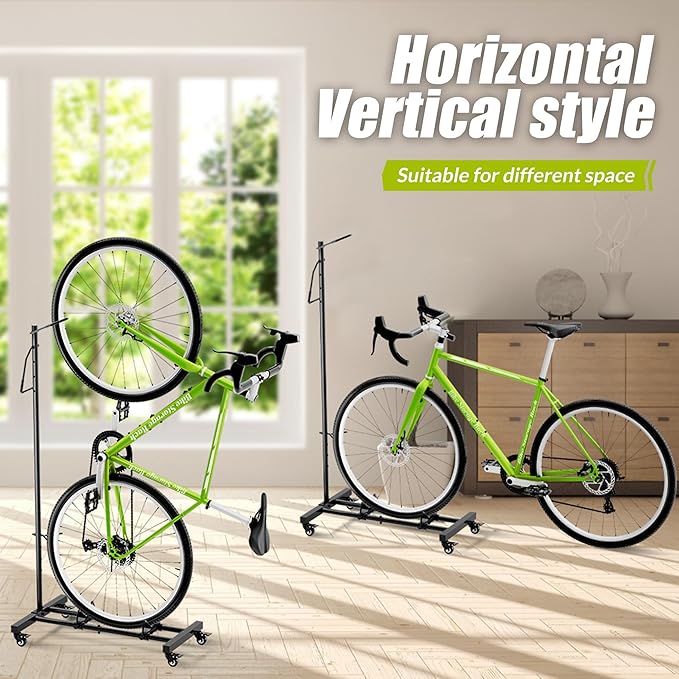 Vertical Bike Parking Stand - Adjustable Height for 29"Wheels, Space-Saving & Freestanding Bike Rack for MTB/Road Bikes,No-Drill Installation Indoor Bike Storage for Apartments & Garages