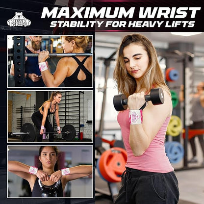 Bear Grips Wrist Wraps for Weightlifting | Weight Lifting Wrist Straps for Weightlifting | Extra Strength Gym Wrist Wraps | Two Wrist Wrap Per Pack | 12” & 18” | Lifting Wrist Wraps for Men & Women