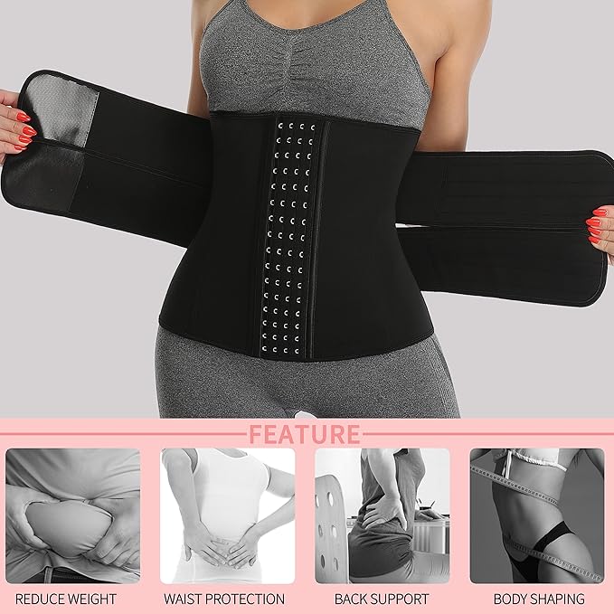 KIWI RATA Neoprene Sauna Waist Trainer Corset Sweat Belt for Women Compression Cincher Band Workout Fitness Back Support