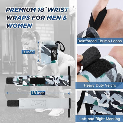 IPOW 18'' Professional Wrist Wraps for Weightlifting 2 Pack(IPF Approved), Heavy Duty Gym Wrist Straps for Working Out, Weight Lifting Wrist Brace for Men & Women, Wrist Support with Thumb Loop