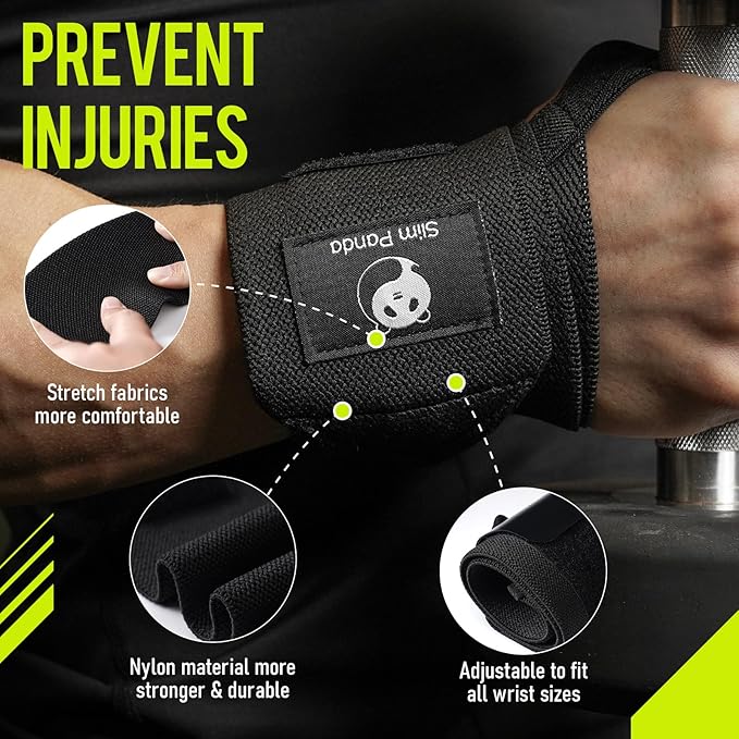 Slim Panda Weightlifting Wrist Wraps- Upgraded Wrist Support with Heavy Duty Thumb Loop for Powerlifting, Bodybuilding, and Weight Lifting Men & Women