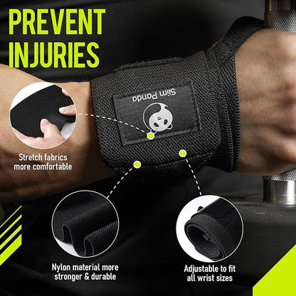 Slim Panda Weightlifting Wrist Wraps- Upgraded Wrist Support with Heavy Duty Thumb Loop for Powerlifting, Bodybuilding, and Weight Lifting Men & Women