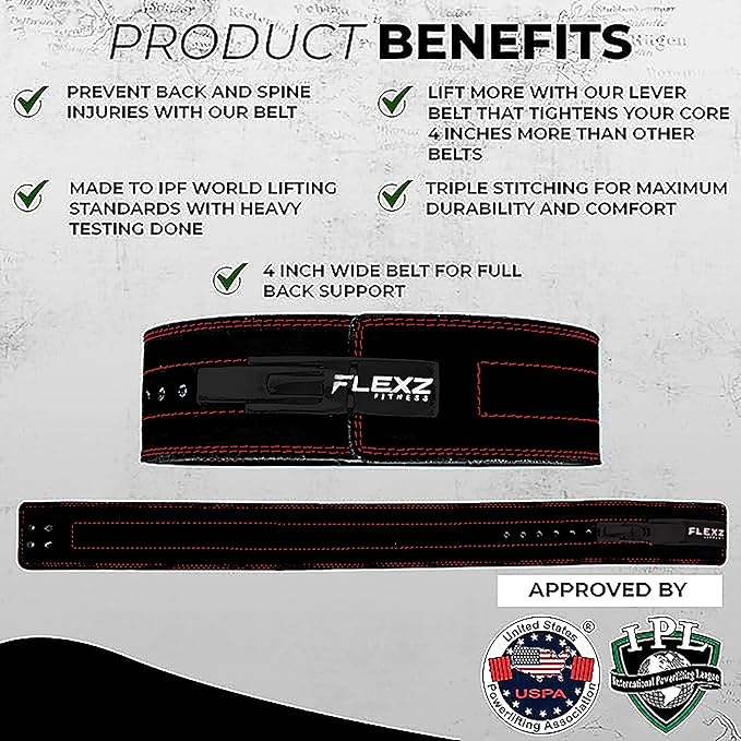 Flexz Fitness Lever Weight Lifting Belt Leather - 10MM 13MM 13MM Powerlifting