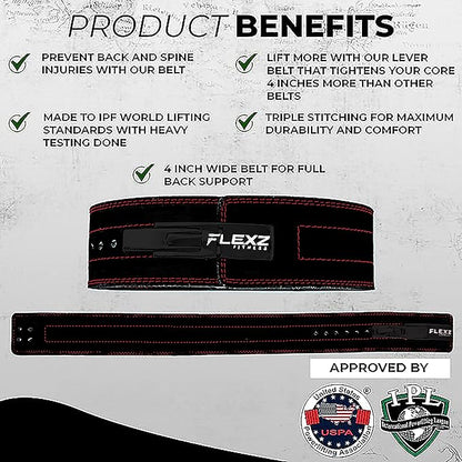 Flexz Fitness Lever Weight Lifting Belt Leather - 10MM 13MM 13MM Powerlifting