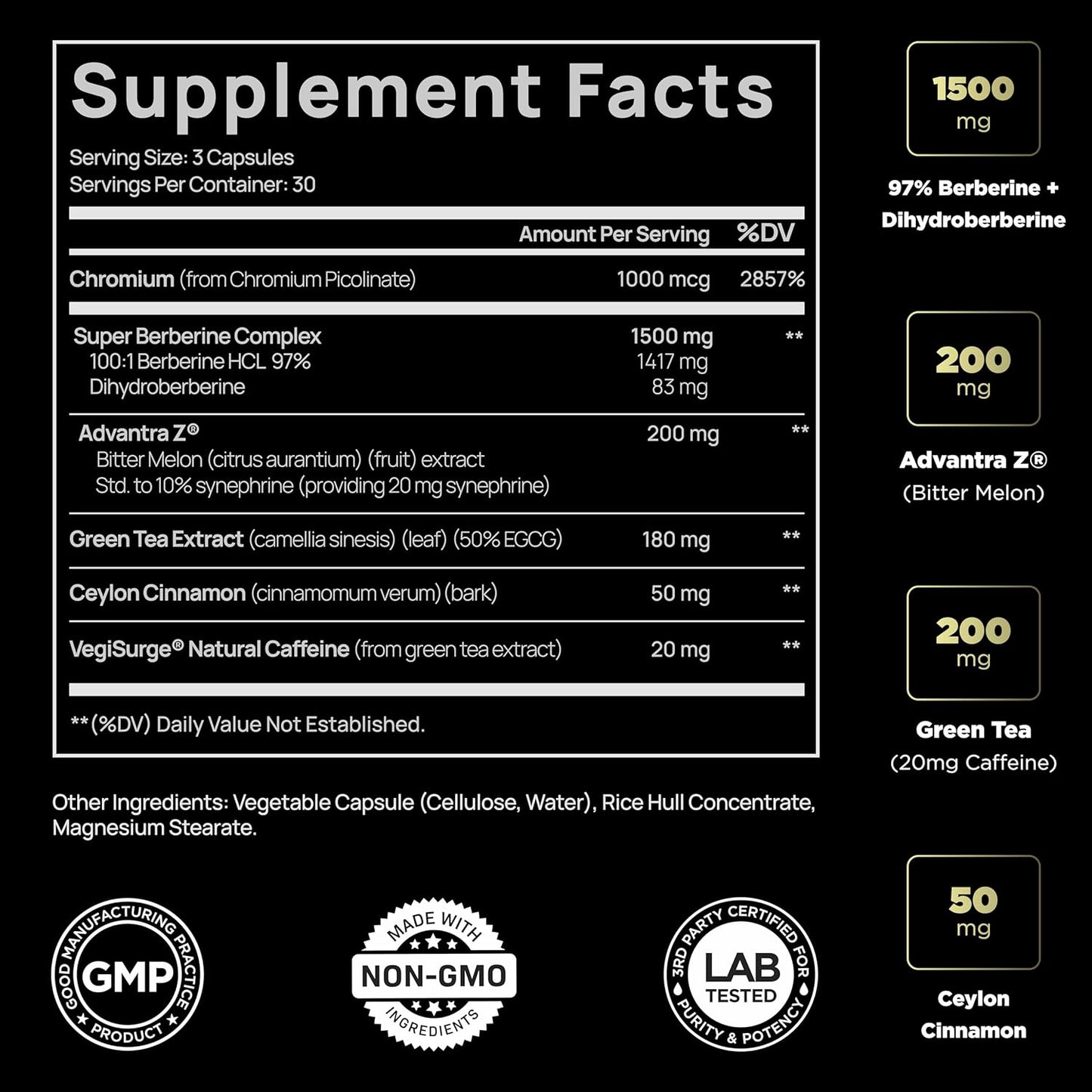 141,500mg GLP-1 Berberine Weight Loss Supplement + Dihydroberberine, Ceylon Cinnamon, Chromium Picolinate, Bitter Melon - 100x Strength Berberine 1500mg Natural Appetite Suppressant Pills for Women