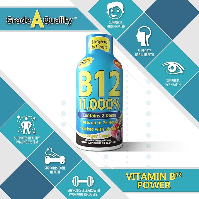 Vitamin Energy Shots, Mixed Berry Flavor, Up to 7+ Hours of Energy, 1.93 Fl Oz, 48 Count