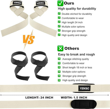 24" Cotton Weight Lifting Wrist Straps with Neoprene Cushioned Padded for Wrist Support and Protection，Weightlifting，Strength Training，Bodybuilding，Powerlifting，Dumbbell Workout，Men and Women (Pair)