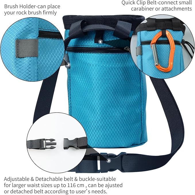 Chalk Bag for Rock Climbing, Chalk Bag with Zippered Pocket,Climbing Chalk Bag,Side Drawstring Closure for Rock Climbing Weight Lifting Gymnastics Workout,Blue