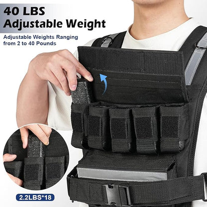 Adjustable Weighted Vest Men 19lbs/ 30lbs/ 40lbs Weights with Reflective Stripe, Weight Vest Woman Workout Vest for Crossfit, Calisthenics, Running & Walking.