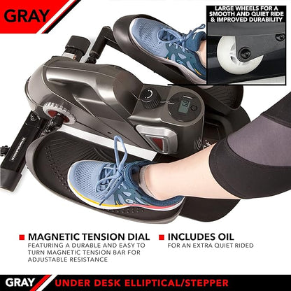 JFIT Mini Elliptical – Under Desk & Standing Workout, Compact, Quiet, Adjustable Resistance, LCD Monitor for Progress Tracking