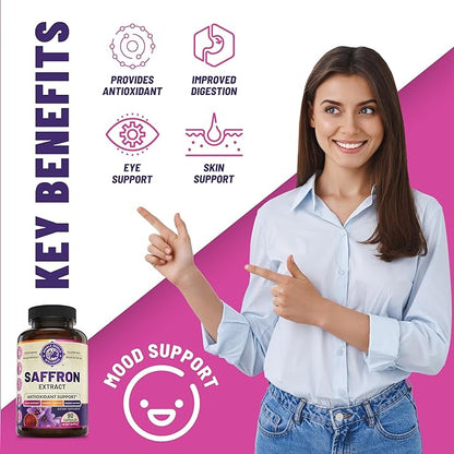 100% Pure Saffron Extract - NSF Certified. Supports Weight and Appetite Health, Mood, Focus, Memory, Digestion, Eye, Skin and Brain Health. Saffron Supplements for Women and Men, 45-Day Supply.