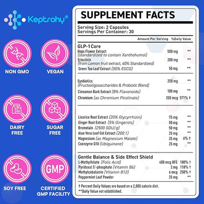 GLP-1 Support | GLP-1 Supplement, GLP Support Core with Synbiotics, Hops Extract, Eriocitrin Support GLP-1 Level Naturally, Natural GLP-1 Supplement for Women and Men, Take Before Meal - 60 Count