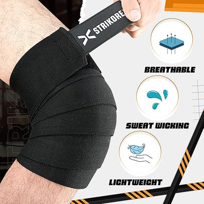 Knee Wraps For Weightlifting (pair) for Men & Women Best for Cross Trainings and Leg Press,Gym Wraps for Workout,Powerlifting & Fitness Squats Flexible Knee Strap (BLACK/BLACK)
