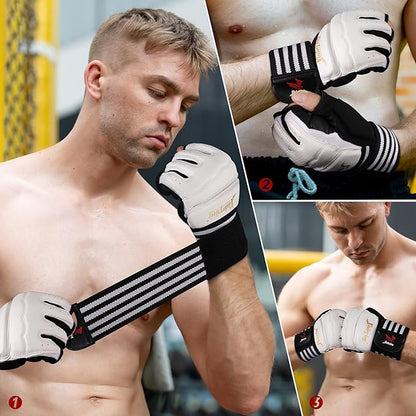 Xinluying Punch Bag MMA Gloves Half Finger Adjustable Mitts Wrist Support Boxing Gloves Open Palms for Sparring Martial Arts Taekwondo Punching Bag Training for Men Women