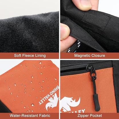 Rhino Valley Chalk Bag for Rock Climbing, No Leak Magnetic Climbing Chalk Bag with Handle, Climbing Chalk Bucket Gear with Adjustable Belt Zipper Pockets for Cross Fit, Weight Lifting