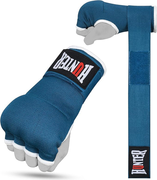 HUNTER Gel Padded Inner Gloves with Hand Wraps for Boxing, Quick Elastic Training Wraps for Men & Women, Muay Thai MMA Kickboxing Martial Arts Knuckle Wrist Protector (Pair)