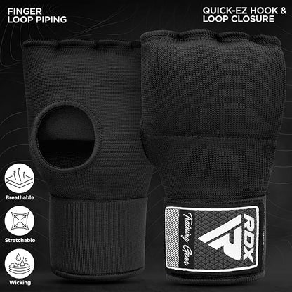 RDX Gel Boxing Hand Wraps Inner Gloves Men Women, Quick 100cm Long Wrist Straps, Elasticated Padded Fist Under Mitts Protection, Muay Thai MMA Kickboxing Martial Arts Punching Training Bandages