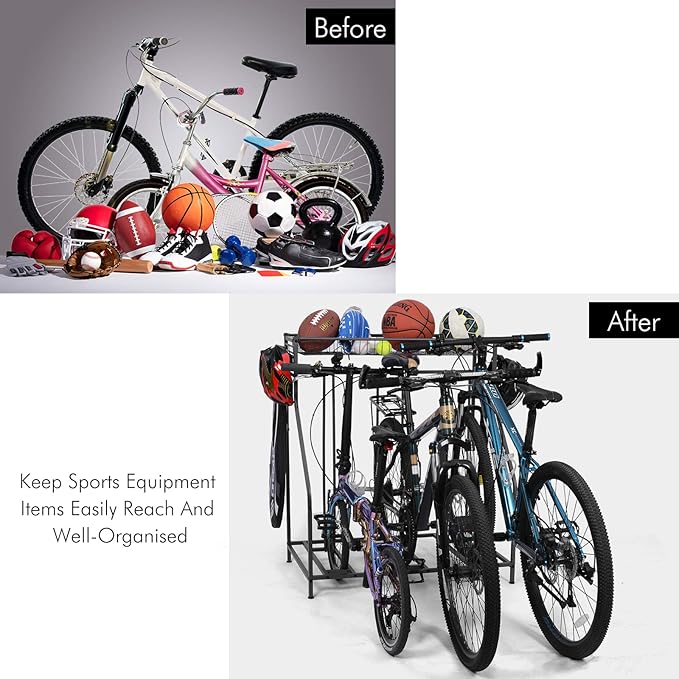 Sunix Bike Stand Rack, 3 Bicycle Floor Parking Stand, Bike Rack for Garage Storage, 3 Widths Adjustable Bike Slot for Mountain, Hybrid, Kids Bicycles, Indoor Outdoor Bike and Sports Storage Station