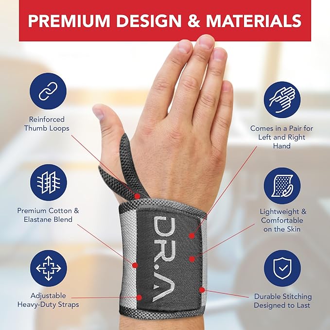 Dr. Arthritis Weight Lifting Wrist Wraps with Thumb Loop, Heavy-Duty Gym Wraps & Hand Strap to Help Joints During Hybrid Training, Non-Slip Wrist Straps for Weightlifting Men & Women Use (Grey-White)