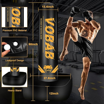 70" Freestanding Heavy Punching Bag with Stand for Adults Teens, Adjustable Standing Punch Bag for Men Women, Ideal for Boxing, MMA, Thai Fitness, and Home Training Workouts