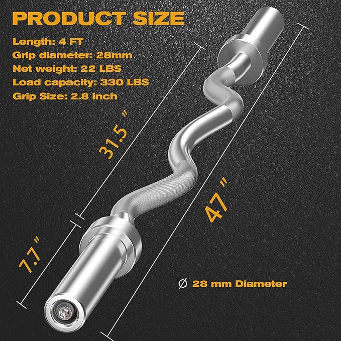 Elevens Olympic Barbell Training Curl Weight Bar 300LBS/330LBS/700LBS /1000LBS/1500LBS Capacity,Chrome