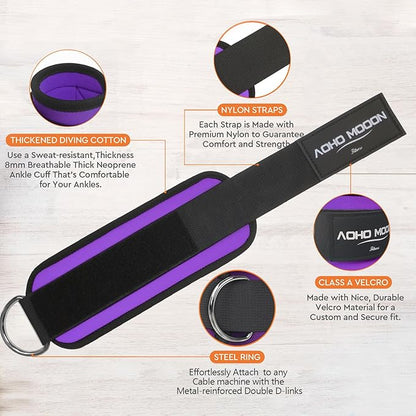 Comfortable Adjustable Padded Ankle Wrist Cuffs Neoprene Padded Straps D-Ring Glute Kickback for Cable Machine, Ideal for Glutes Exercises