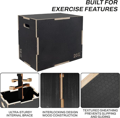 Signature Fitness 3 in 1 Non-Slip Wooden Plyo