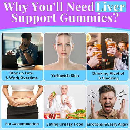 3000mg Liver Cleanse Detox & Repair Gummies | Milk Thistle 2000mg with Turmeric Dandelion Root & Artichoke for Liver Detox, Liver Support & Renew, Antioxidant, Gut, Skin - Fruit Flavor, 60 Gummies