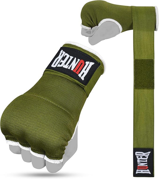 HUNTER Gel Padded Inner Gloves with Hand Wraps for Boxing, Quick Elastic Training Wraps for Men & Women, Muay Thai MMA Kickboxing Martial Arts Knuckle Wrist Protector (Pair)