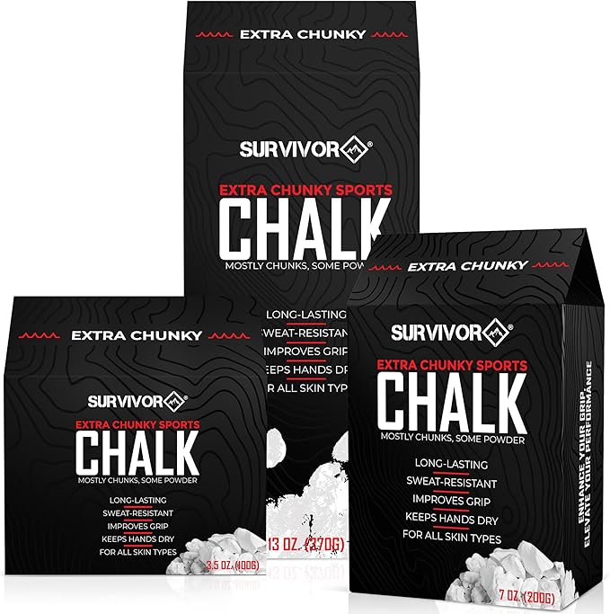 SURVIVOR Gym Chalk - Climbing Chalk, Lifting Chalk, Gymnastics Chalk - Pure Magnesium Carbonate Hand Chalk Powder, Weightlifting Chalk Gym - Rock Climbing Chalk for Weights
