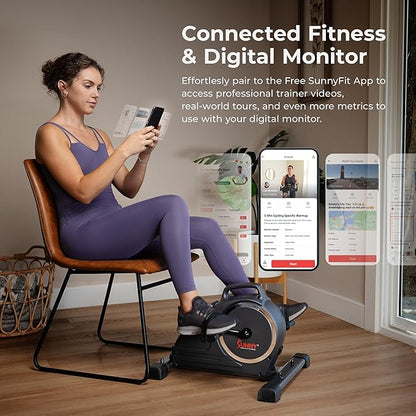Sunny Health & Fitness Dual Function Under-Desk Bike Trainer, Mini Exercise Machine for Senior Training, Arm/Leg Cardio Cycle Workout, Optional Magnetic, Motorized & Free SunnyFit App Bluetooth Link