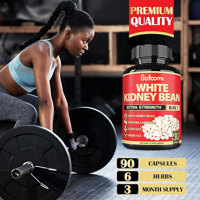 6 in 1 White Kidney Bean Extract Capsules -90 Capsules -3 Month Supply - Extra Blend with Olive Leaf, Green Coffee Bean & Green Tea - Support Carb Scale Down