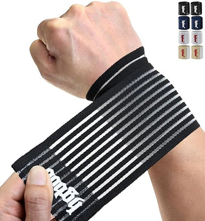 Compression Wrist Bands (2 PCS), High-Elastic Straps Wrist Wraps Wrist Brace for Sports Weightlifting Tennis Basketball Tendonitis Carpal Tunnel Arthritis - Breathable Fabric (Black)