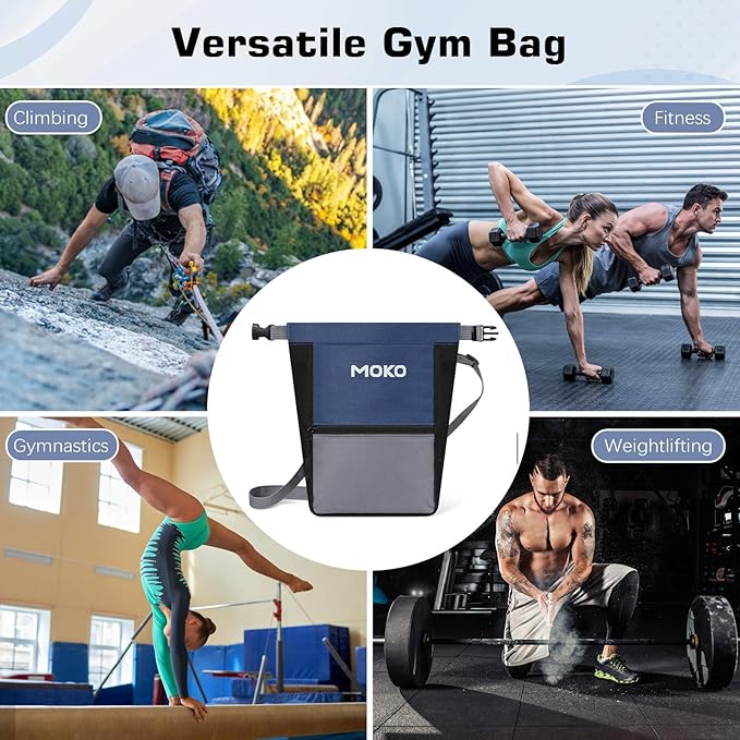 MoKo Chalk Bag for Rock Climbing, Large Capacity Climbing Chalk Bag with Magnetic Snap and Zipper Pocket, Portable Chalk Bucket for Rock Climbing, Weight Lifting, Bouldering, Gymnastics, Fitness