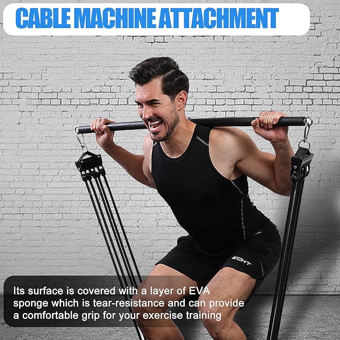 KORIKAHM Non-Detachable LAT Pull Down Bar Cable Attachments for Gym, LAT Pulldown Attachments, Straight Bar, Resistance Band Bar for Weightlifting Workout