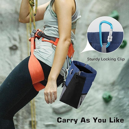MoKo Chalk Bag for Rock Climbing, Large Capacity Climbing Chalk Bag with Magnetic Snap and Zipper Pocket, Portable Chalk Bucket for Rock Climbing, Weight Lifting, Bouldering, Gymnastics, Fitness