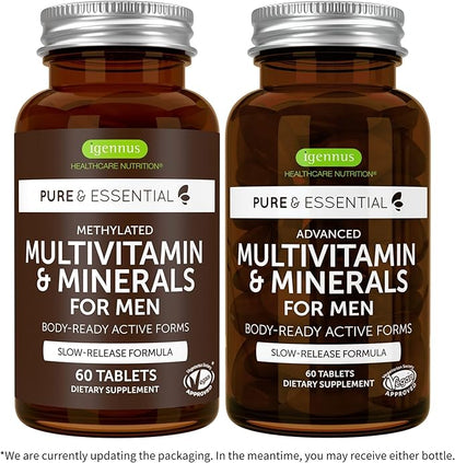 Methylated Men's Multivitamin, MTHFR Supplement with Active B-Vitamins, High Strength 2 a Day Multivitamin for Sustained Release, Added Lycopene, Clean Label, Non-GMO & Vegan 60 Tablets, by Igennus x6